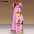 Сарафан, женское платье, винтажное длинное платье макси с цветочным принтом, платье для отдыха на пляже, короткий рукав, Robe Femme VONDA, Повседневное платье, Vestidos S-5XL