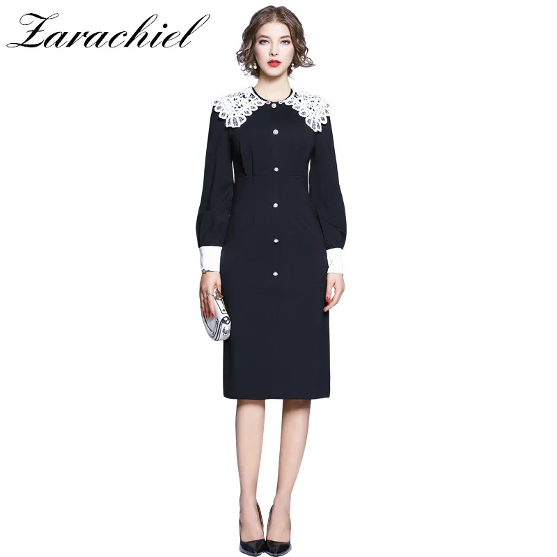 Женское винтажное платье средней длины элегантное составного кроя с длинным