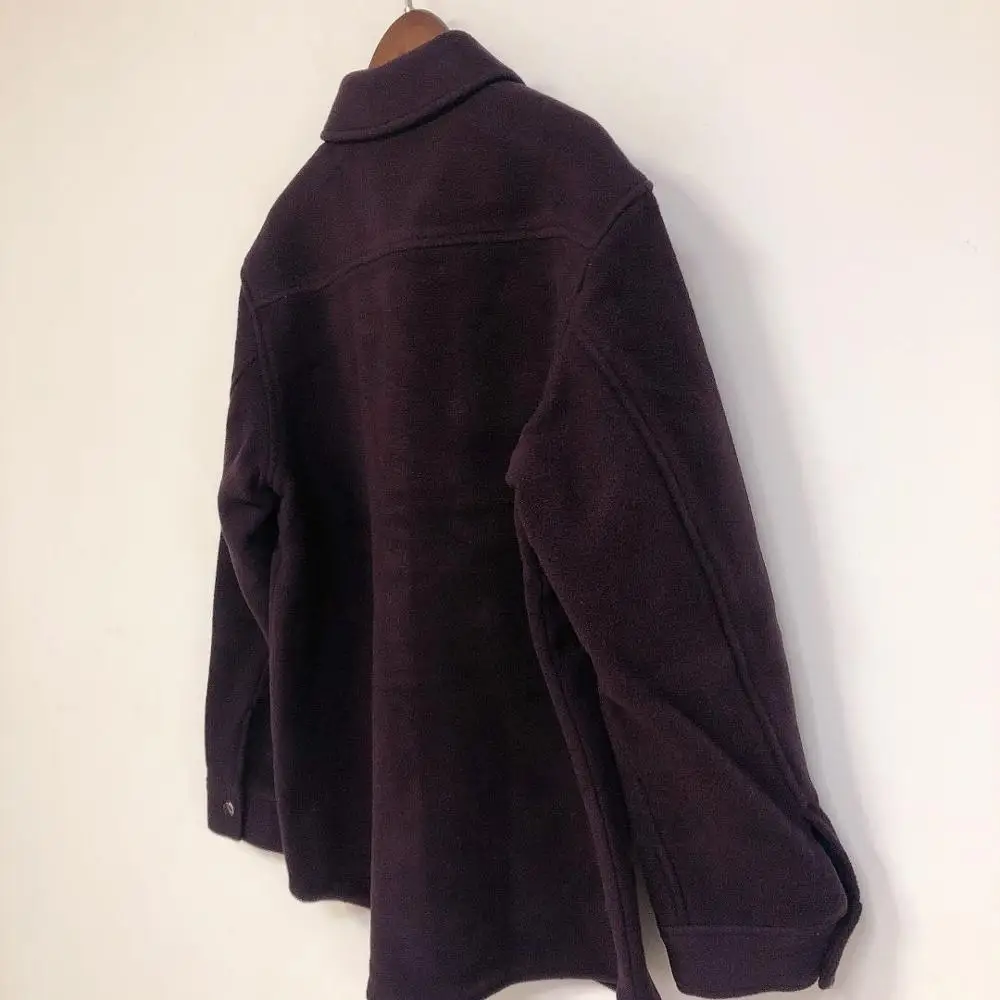 

Autumn Winter Women Wool Blend Jacket Turn-down Collar Loose Double Pockets Simple Single Breasted Coat