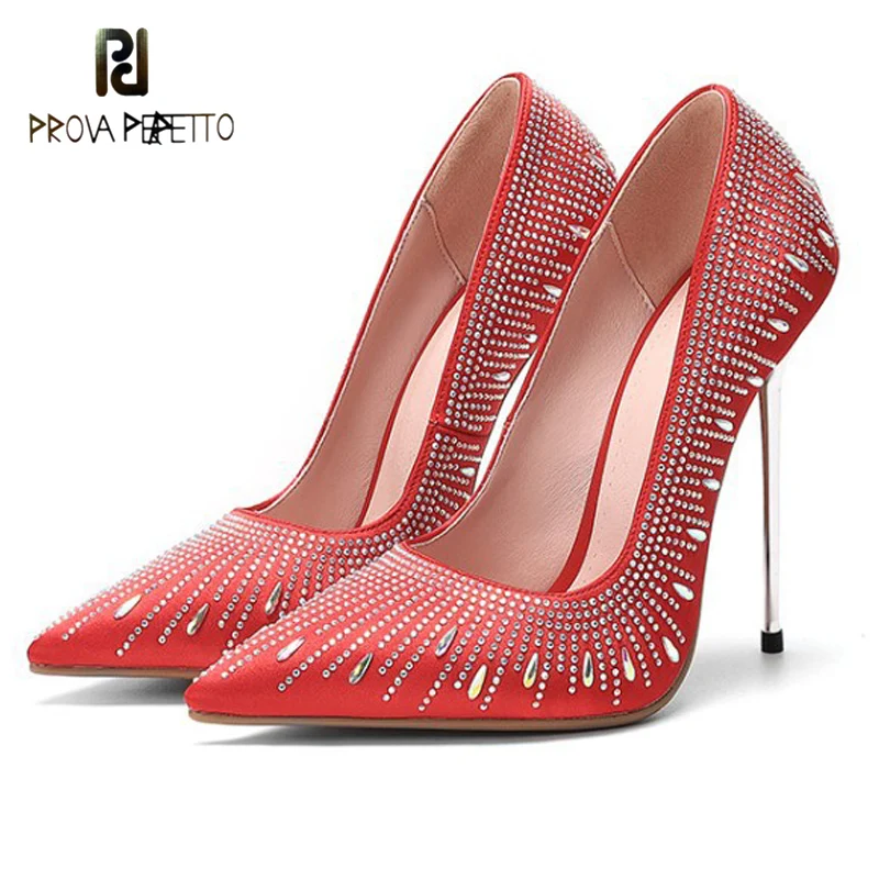 

Autumn New Pointed Shallow Mouth Stiletto High Heels Red High Heels Catwalk Nightclub Satin Diamond Single Shoes Wedding Shoes