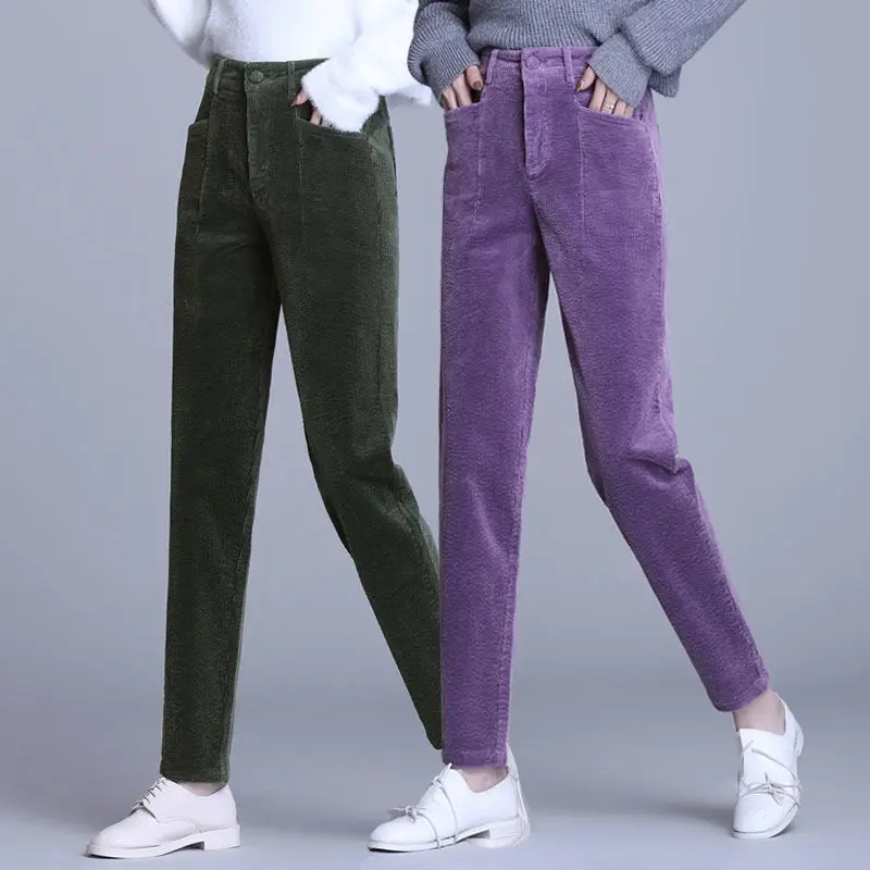 Женские вельветовые штаны шаровары на осень и зиму 2020 Свободные повседневные