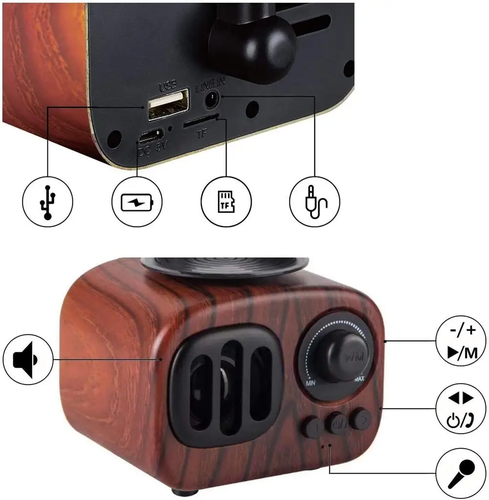 Портативная Bluetooth колонка беспроводная стереоколонка в стиле ретро с высоким