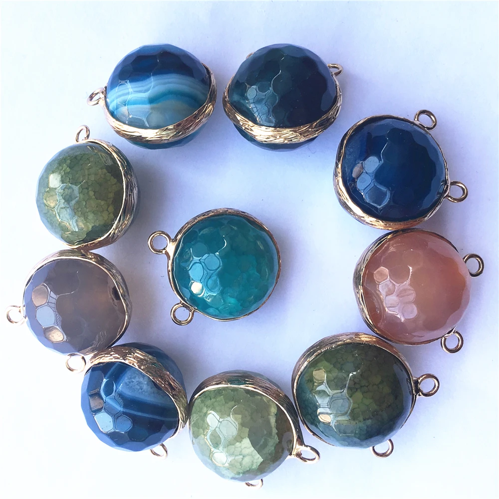 

Hot 18MM Beads Fashion Copper&Agates Natural Connectors Ball Light Brown Faceted Jewelry DIY Findings Components Charms 10PCS