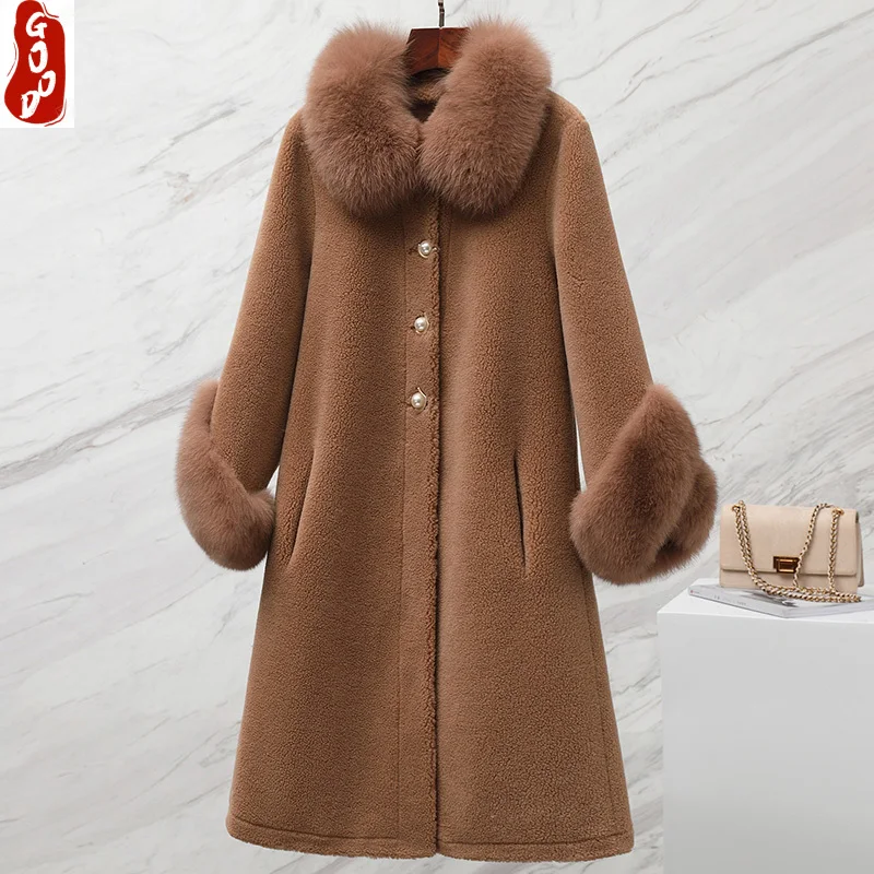 

Real Fur Coat Elegant Winter Coat Women Clothes 2021 Korean Warm Wool Long Jacket + Fox Fur Collar Cashmere Coats 19C3909