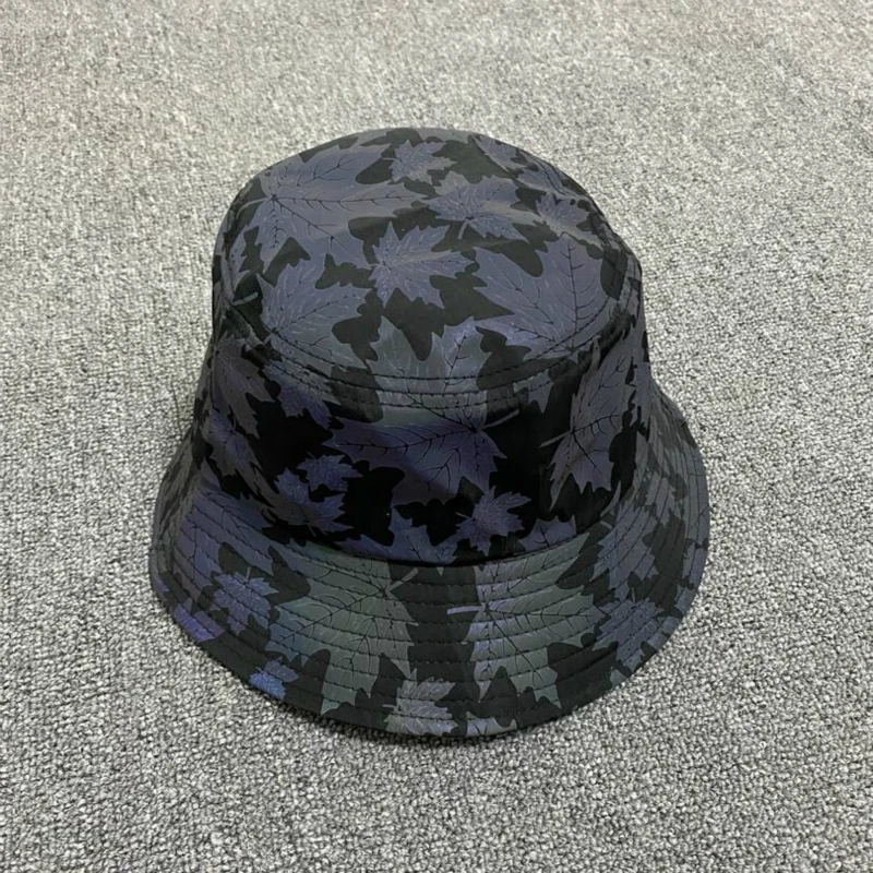 Women Rainbow Bucket Hat Maple Leaf Reflective Light Unisex Club Disco Hip Hop Hat Street Headwear Wide Brim Fisherman Cap