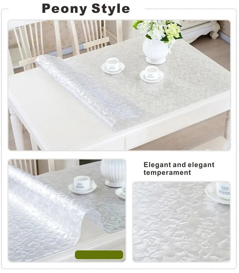 Прозрачная мягкая стеклянная скатерть с узором хризантемы прозрачная домашняя