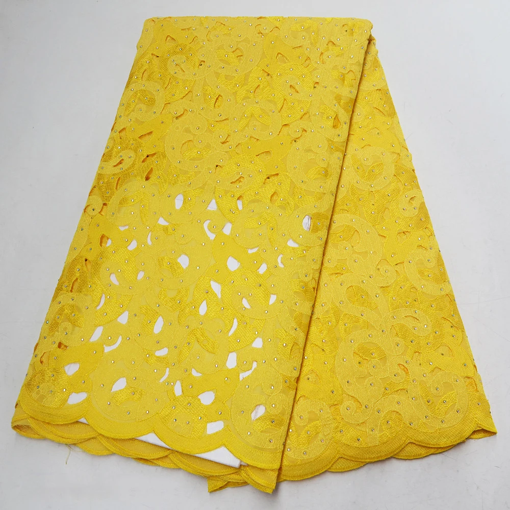 Африканская желтая органза кружевная ткань 2019 Горячая продажа нигерийская