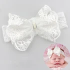 Повязка на голову для девочек, белая, кружевная, с кристаллами, эластичная, для новорожденных-головные уборы с бантом