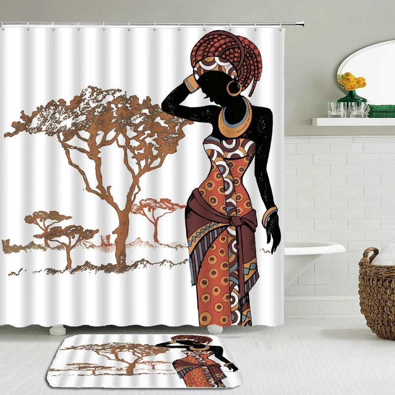 Водонепроницаемая занавеска для душа с принтом индийской Богемской женщины 2