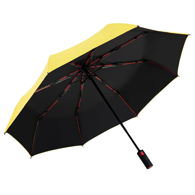 

Anti-storm sunshade automatic umbrella tri-fold red fiber skeleton automatic umbrella men's sunscreen business new umbrella