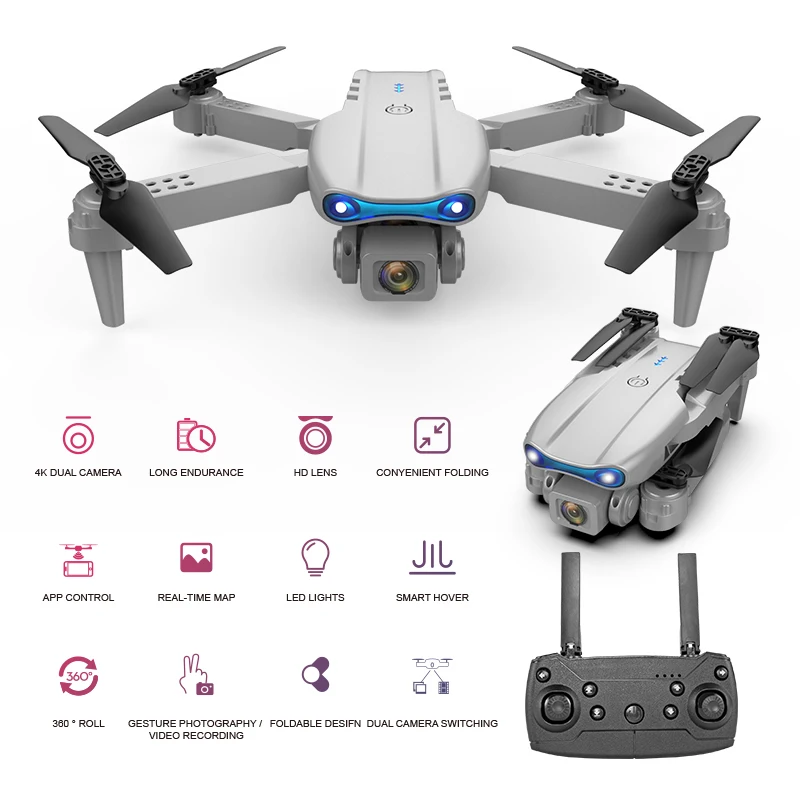 Квадрокоптер E99 Pro RC 4K складной с широкоугольной камерой Wi-Fi и функцией