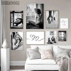 Черно-белый модный плакат, женское окно, фотография на холсте, современная девушка, украшение для комнаты, картина