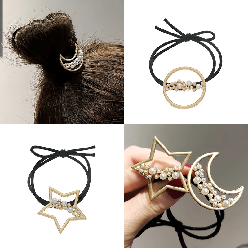 Женские Элегантные резинки для волос в виде Луны/звезды/жемчуга эластичные