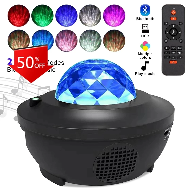 

LED Galaxy Projector Ocean Wave LED Night Lamp Music Player Remote Star Rotating Night Luminaria For Kid Bedroom