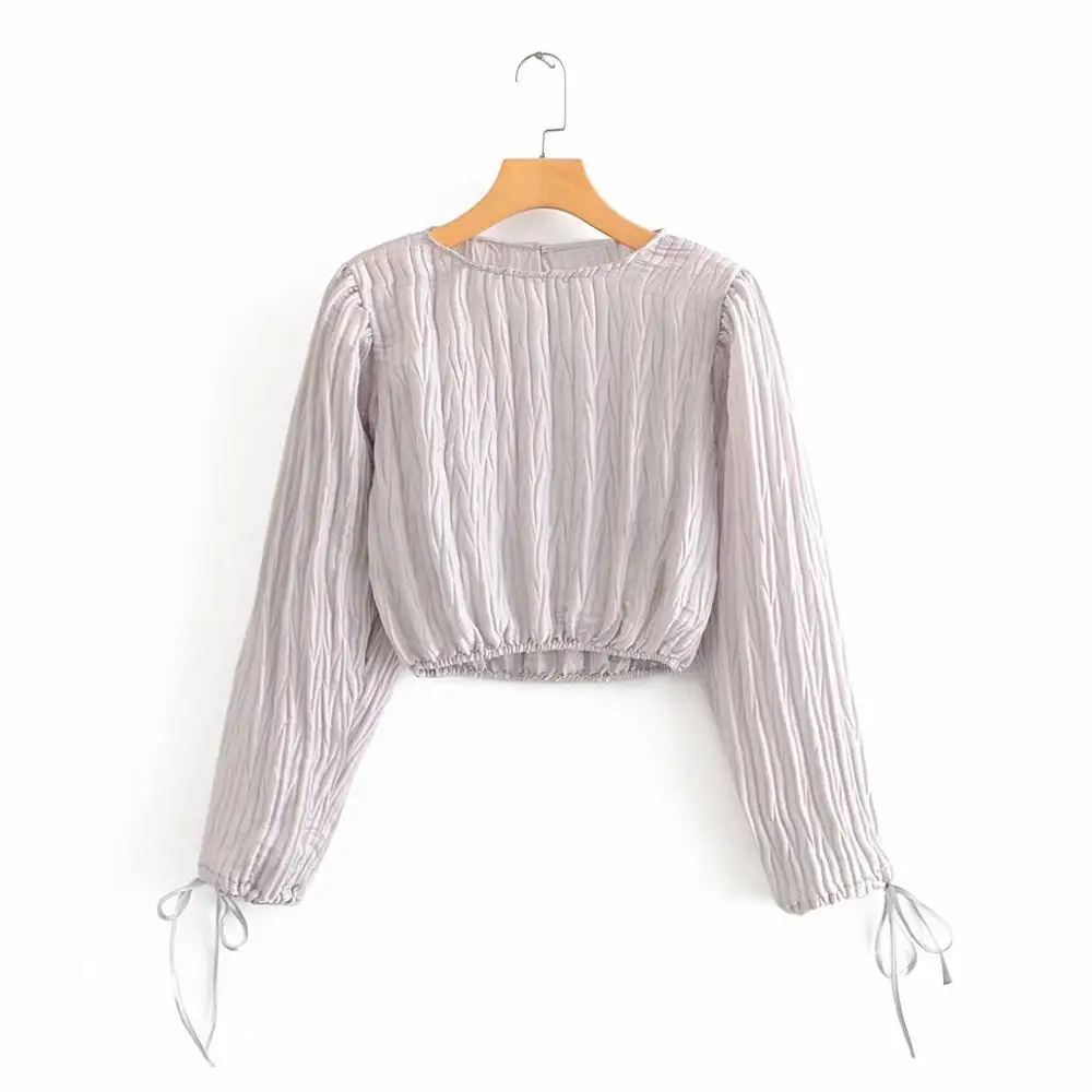 2020 новая женская мода сплошной цвет Повседневная плиссированная короткая блузка