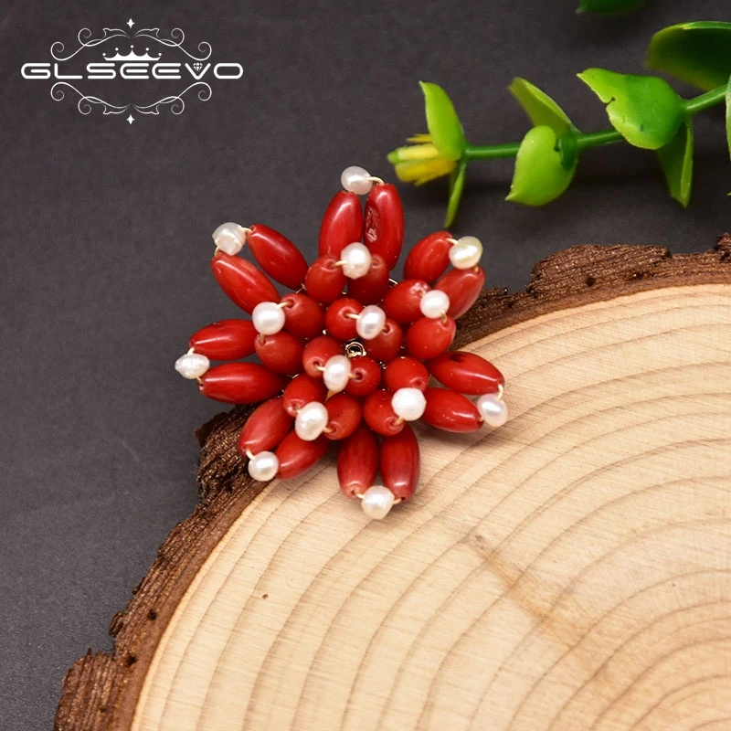 

GLSEEVO New Minimalist Natural Freshwater Adjustable Pearl Ring For Woman Coral Flower Style Handmade Luxury Jewelry GR0272