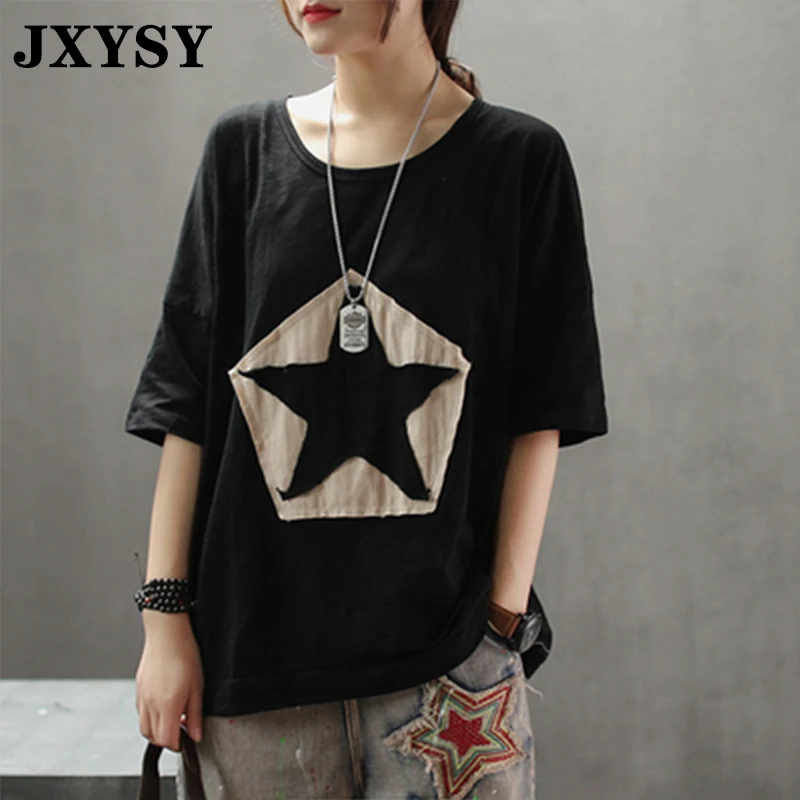 Женская футболка JXYSY Повседневная Свободная хлопковая с коротким рукавом и