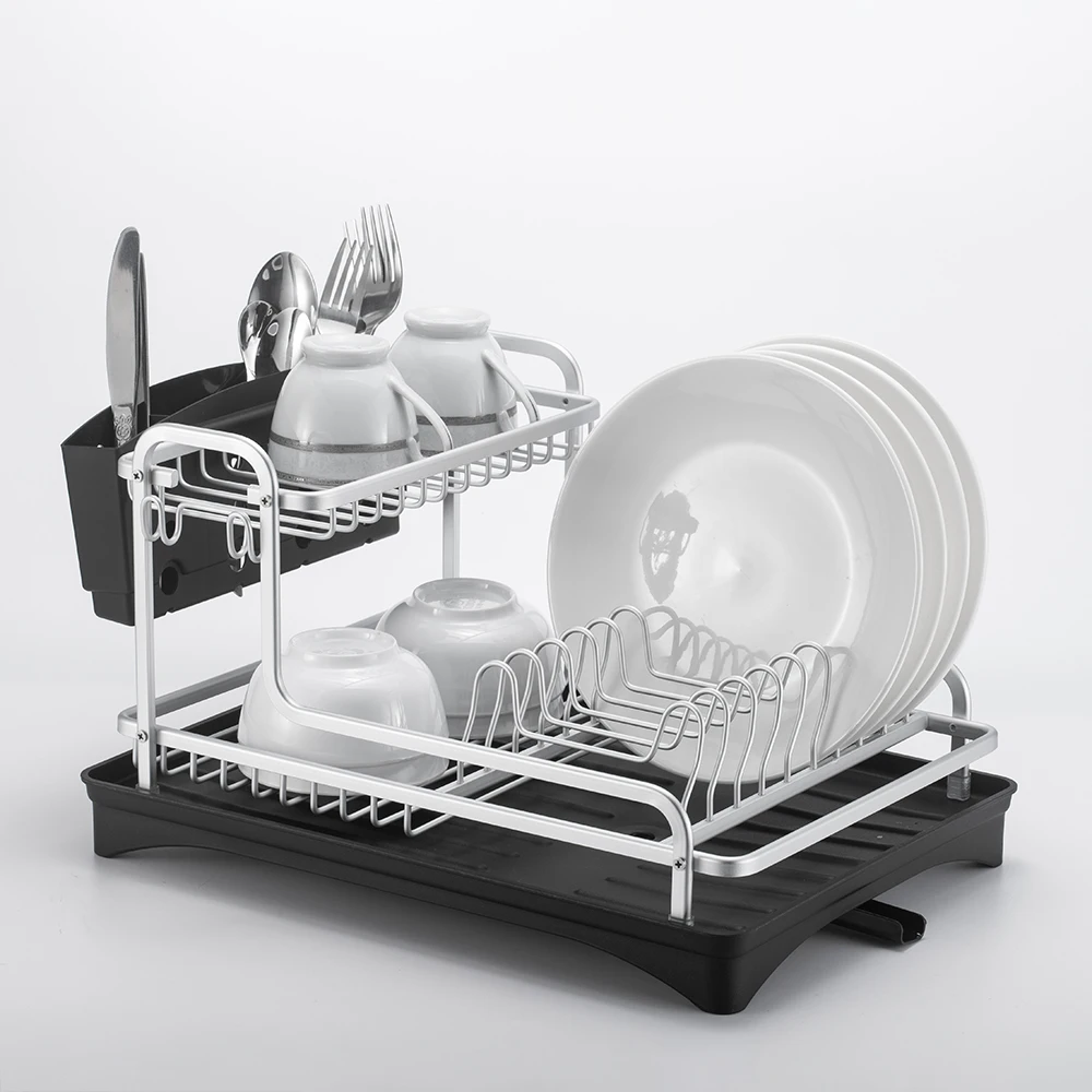 Двухуровневая Серебристая подставка для посуды из алюминиевого сплава сушилка