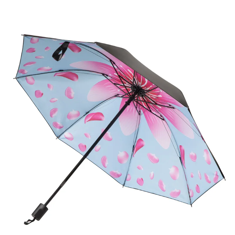 

Women sunny and rainy umbrella fashion petals three-folding black coating sunscreen anti-ultraviolet windproof strong umbrella