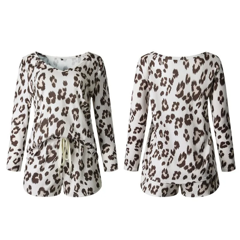 

2 Pcs Suits For Women New Fashion Trendy Prints Long Sleeves Set Homewear Round Neck Tops And Shorts Suits 2020
