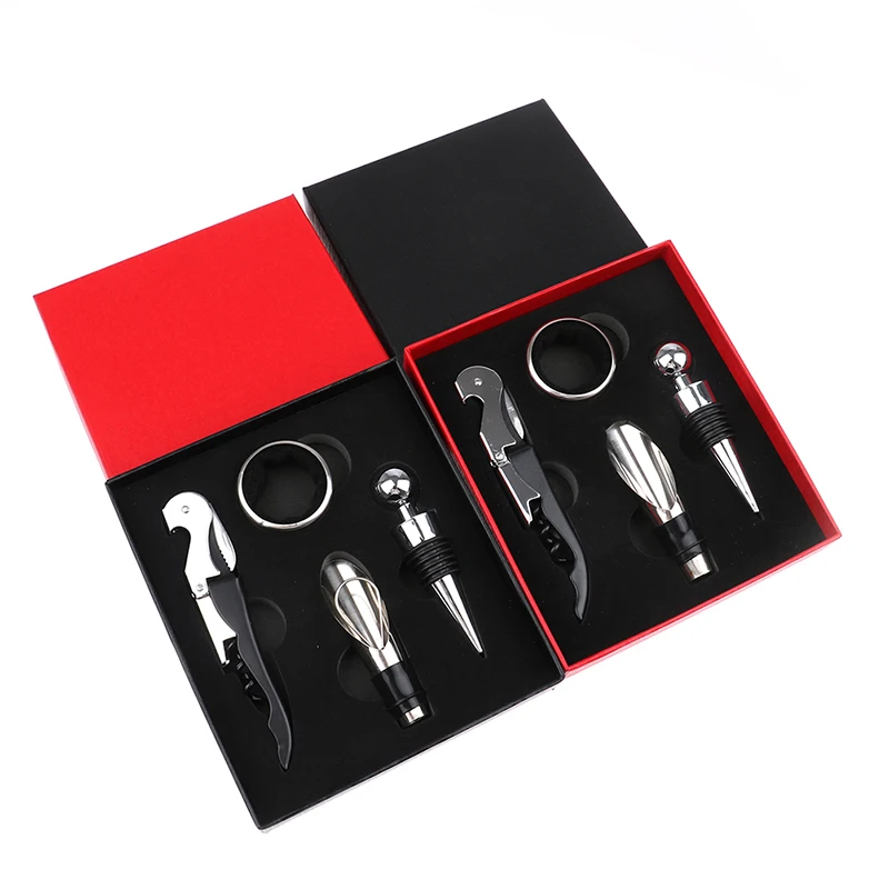 1 Set (4pcs) Wine Bottle Opener With Gift Box Decanter Corks Screw Cap Stainless Steel Kitchen Bar Accessories Tool | Дом и сад