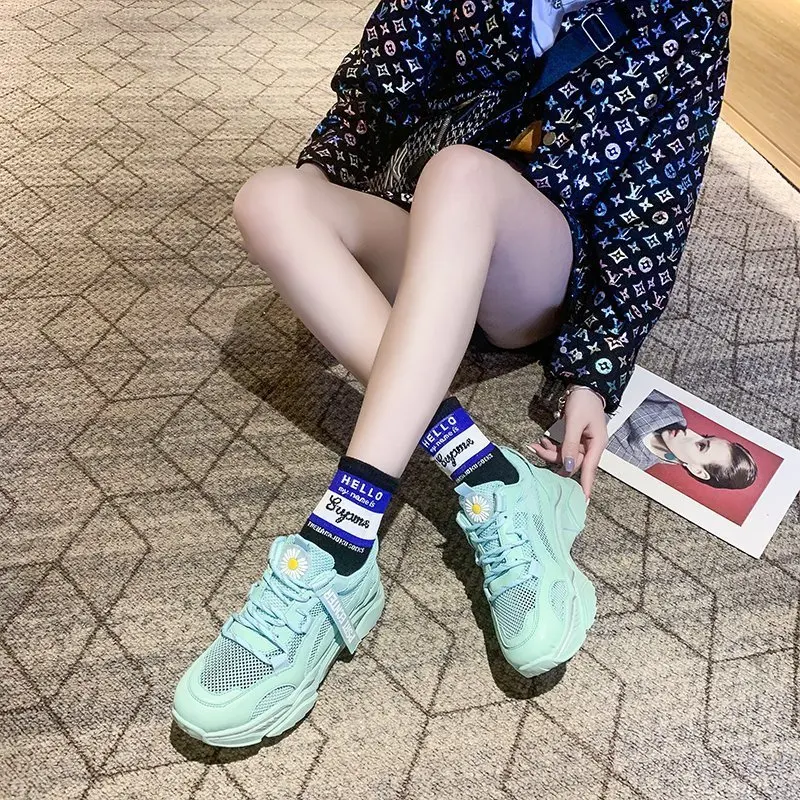 Женские высокие кроссовки на вулканизированной подошве сетчатые повседневные