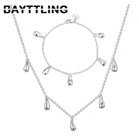 bayttling 925 sterling silver 2 piece water drop pendant bracelet necklace fashion jewelry for woman sets wedding gift