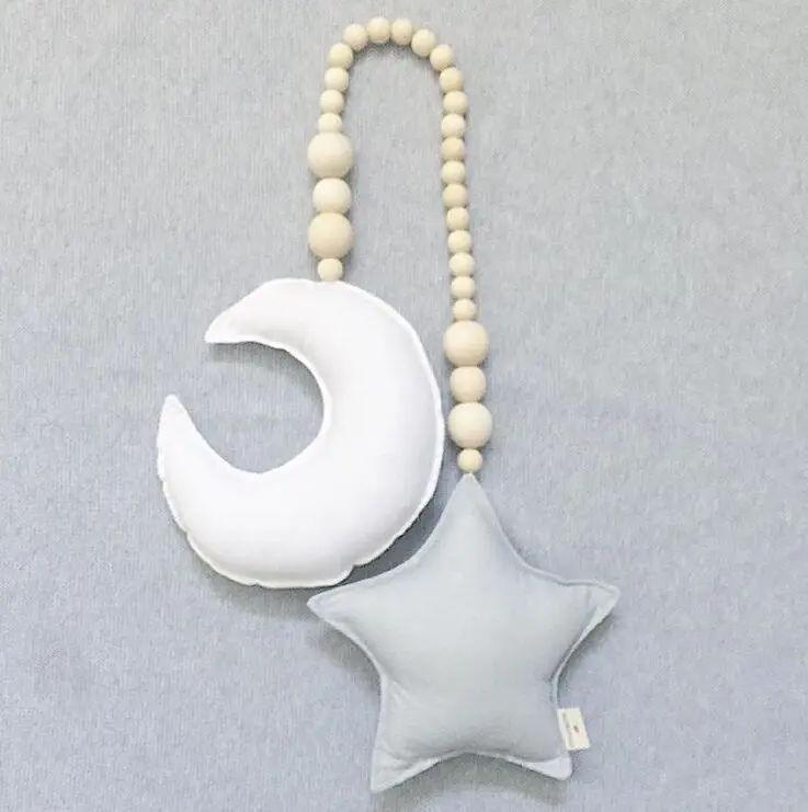 Wooden Bead and Moon Star Nursery Canopy Tent Decorations Mobile Baby Design Crib Decoration Photo Prop | Мать и ребенок