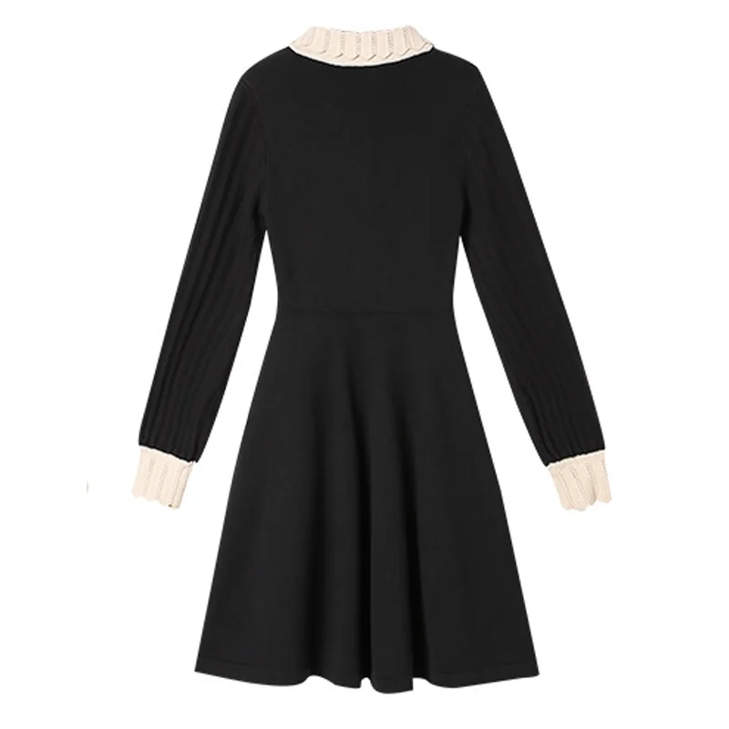 

One-Piece Autumn Knit Dress Women Winter Fashion Long Sleeve Simple Sweet A-Line Sweater Dress Woman Knit Dresses Midi Dress Chi
