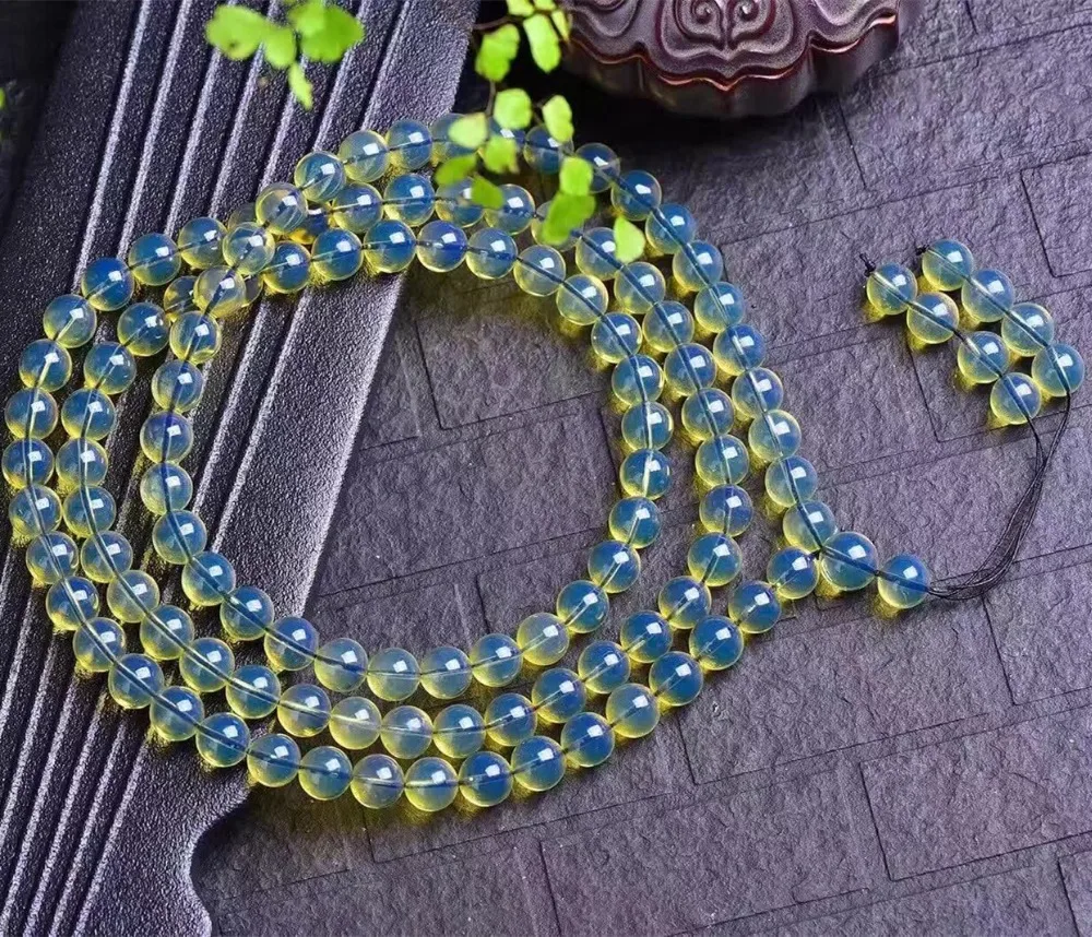 

10mm Amber amber 108 beads necklace bracelet with gold blue percol when chain Blue Amber Beads