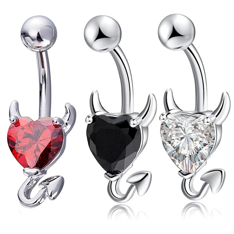 

Кольца для пупка в форме сердца дьявола, стальные штанги для пупка, Шпилька для пирсинга тела
