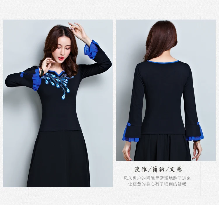 

Exotic Fashion Women Shirts Elegant Embroidery Long Sleeve Plus Size Women Shirts Folk-custom Petal Sleeve Shirt Female Top Tee