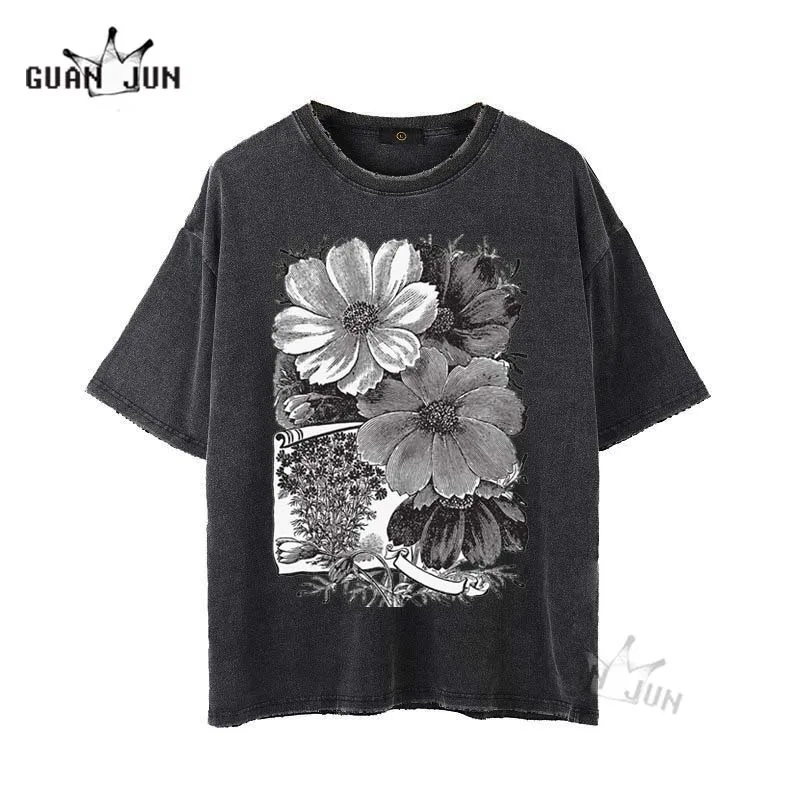 

Футболка мужская хлопковая, в стиле хип-хоп, с цветочным принтом