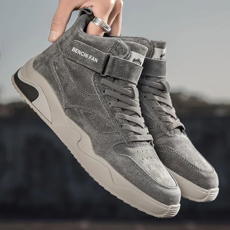 Beli Sepatu Kasual Musim Gugur/Dingin Untuk Pria Sneakers Kasual Abu-abu Sepatu Pria Jalan Atas Tinggi Sepatu Pria Fashion Remaja Populer
