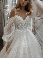 ranmo wedding dresses puff sleeve appliques lace 3d flowers off shoulder tulle boho bride gown 2022 vestidos de novia