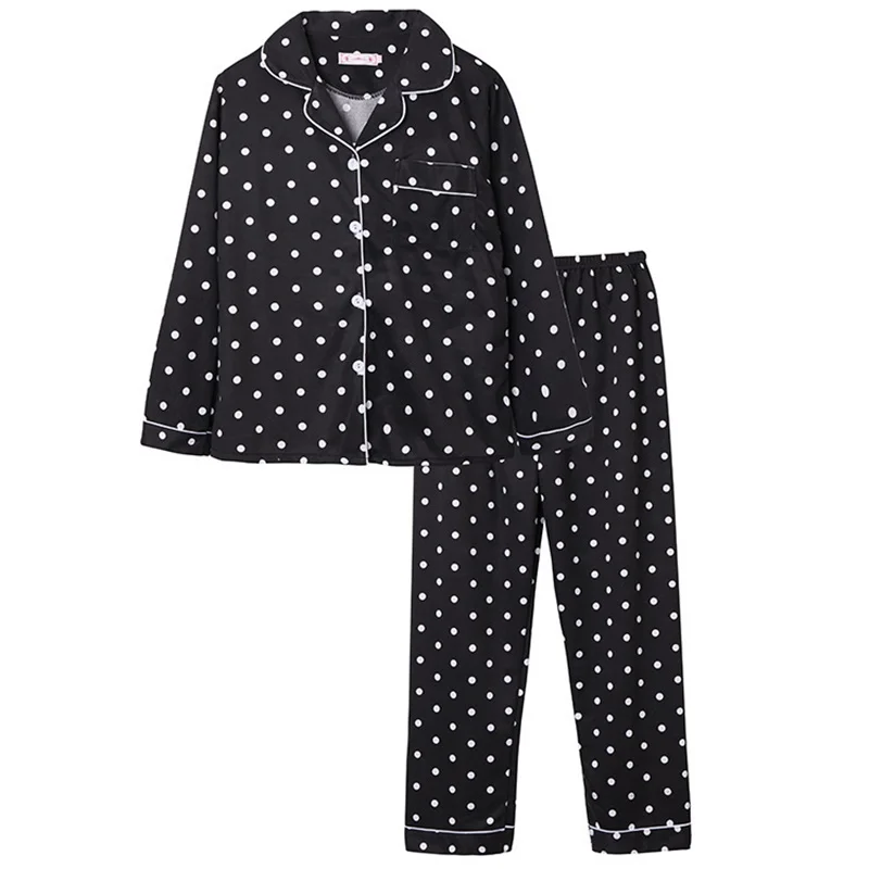 

Spring Autumn Sleepwear Pajama Set Women Cardigan Milk Silk Suit Polka Dot Trousers Air-conditioning Suit Plus Size Bedroom Set