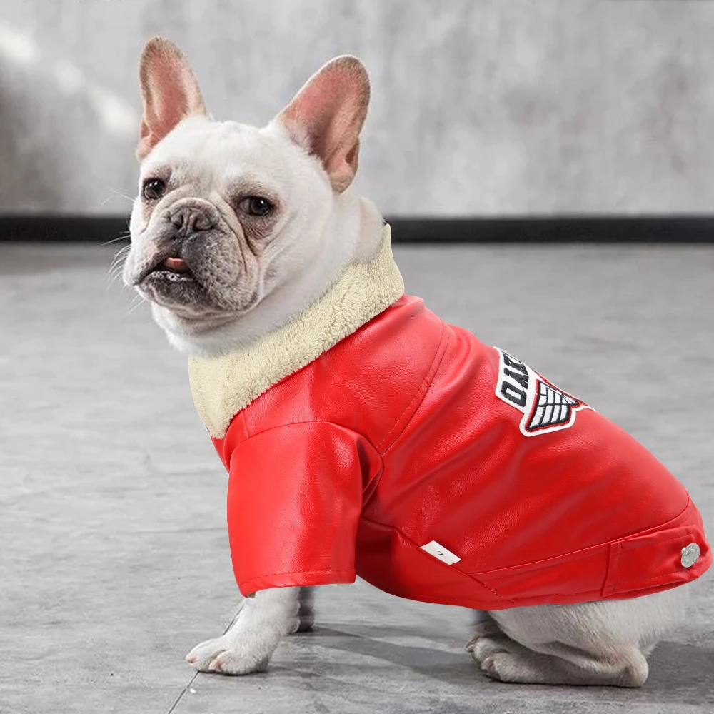 

Cool Dog Leather Jacket Coat Warm Winter Pet Clothing Outfit French Bulldog Clothes Coats for Small Medium Dogs