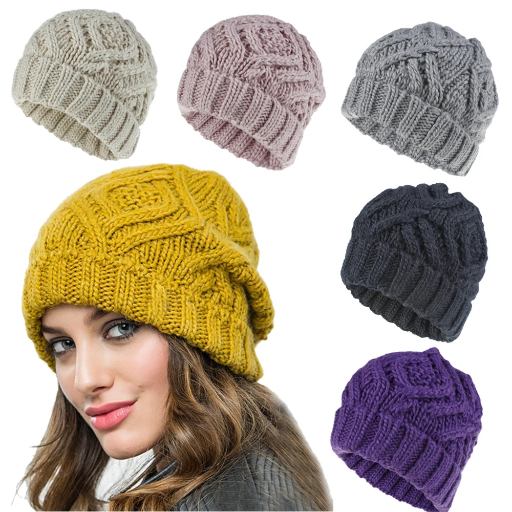 Женские вязаные шапки Ruoshui зимние Дамские аксессуары для волос однотонные