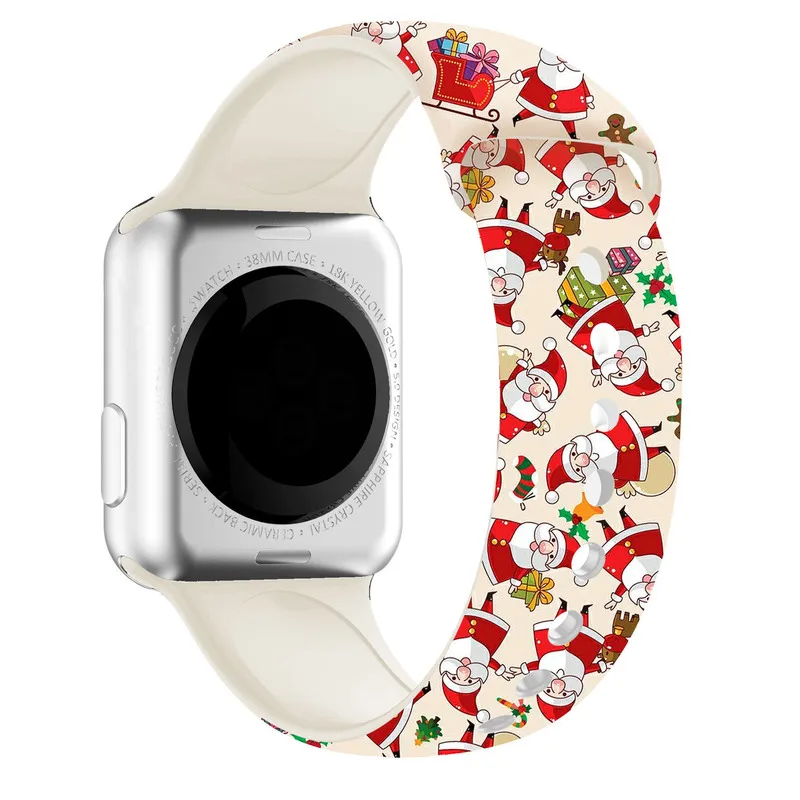 Рождественский силиконовый ремешок для Apple Watch 44 мм 40 38 42 браслет часов с - Фото №1