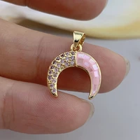 2021 new zircon pink shell moon charm pendants for jewelry making necklace accessories bulk