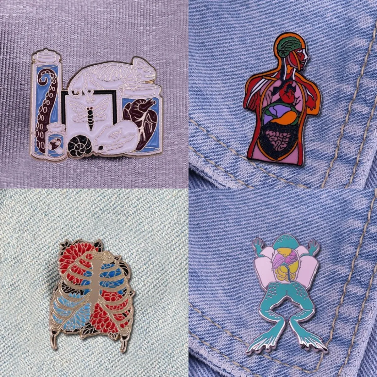 Отличное качество разобранных ребер, груди и сердца лягушки человека - эмалированная булавка на рубашку, сумку или брошь в подарок для врачей и медсестер.