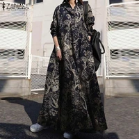 zanzea 2022 casual long sleeve button vestidos oversized vintage printed maxi dress womens autumn shirt dress female laple robe