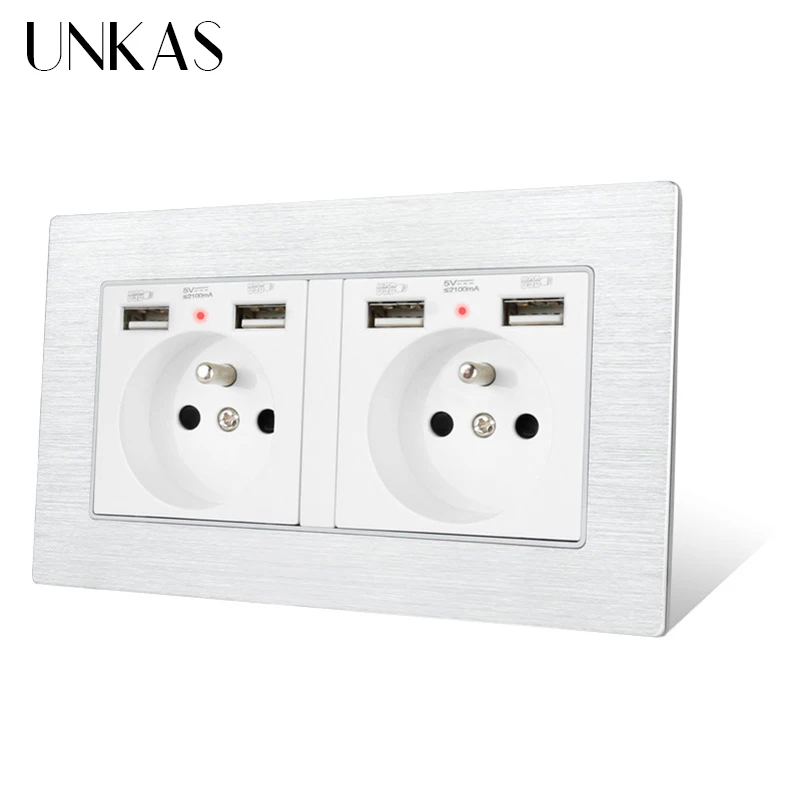 Французская стандартная настенная розетка UNKAS с 4 USB портами для зарядки