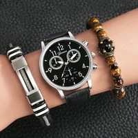wrist watches for men gift set leather band watch quartz wristwatches business casual watch bracelet for men relogio masculino