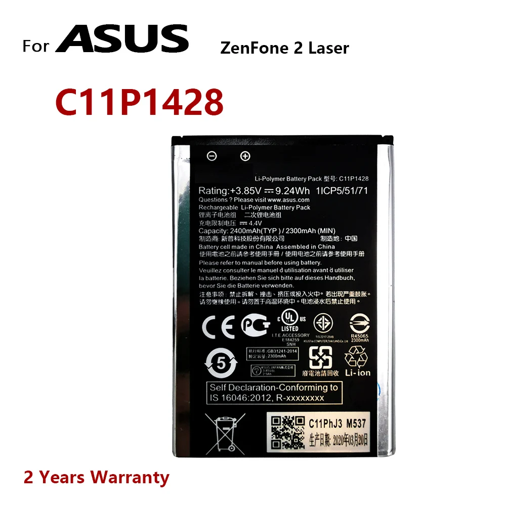 

100% Genuine New C11P1428 Phone Battery For Asus ZenFone 2 Laser ZE500KL ZE500KG Z00ED 5" 2400mAh High Quality Batteries