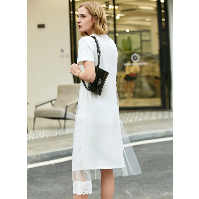 Amii летнее женское лоскутное платье повседневное однотонное кружевное с коротким