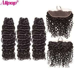 Бразильские волосы с волнистыми ушками и кружевной фронтальной застежкой с пучками человеческих волос 3 пучка с фронтальной застежкой Alipop Remy 4 шт