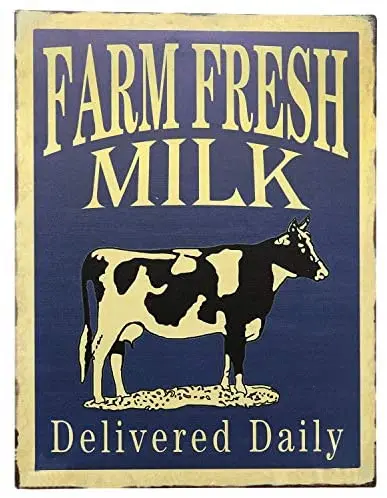 

Designs Farm Fresh Milk Delivered Daily Retro Vintage Tin Bar Sign Country Home Decor 10" x 13"