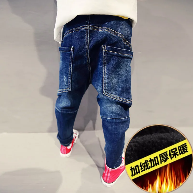 TK7032 blue warm Kids Jeans for Boys Fashion Splice Denim Trousers Children Broken Hole Jeans Autumn Winter Casual Costume Wear Long Pants - Цвет: TK7032 blue warm