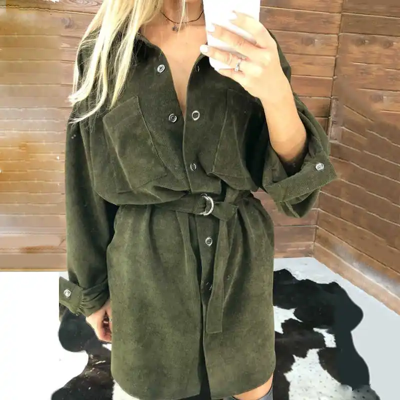 

Winter fashion vintage velvet pockets dress in long sleeves with button long sleeve mini dress lady in street wear